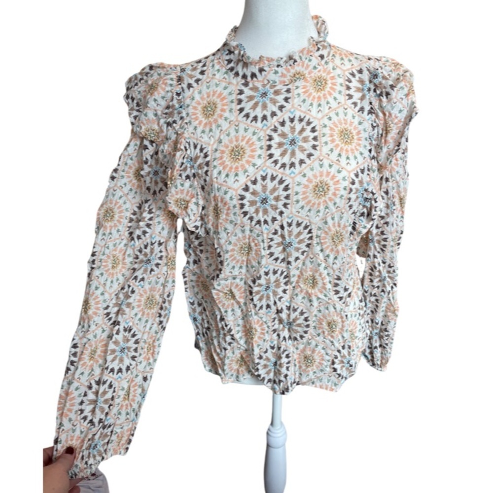 A.N.A. Patterned blouse with ruffle shoulder detail L